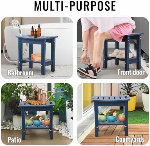 HDPE Waterproof Shower Bench,Shower Seats for Adults Shaving Legs,Shower Stool for Inside Shower 300 Lbs Capacity Navy