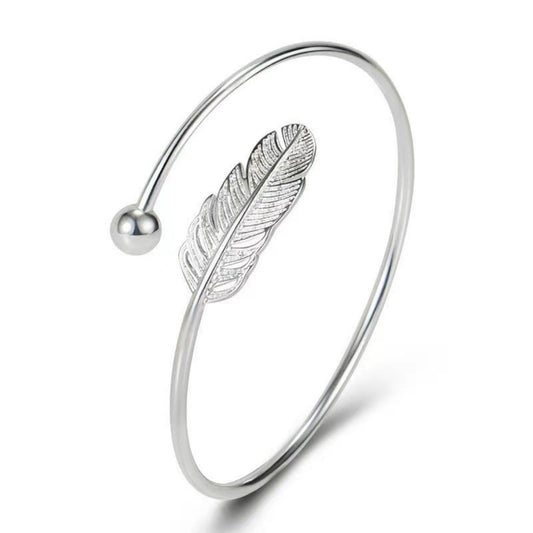 925 Sterling Silver Feather Bracelets for Women Minimalist Open Silver Bangle For Women Adjustable Cuff Bracelets Feathers Wrap Lucky Bangle Bracelets Jewelry Gifts for Mom Wife Daughter Sister