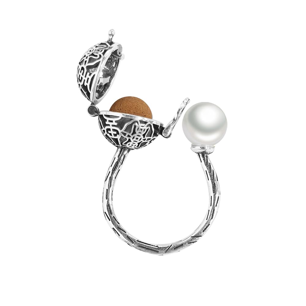 Fashion Pearl Aromatherapy Ring for Women Locket for Fragrant Ball Charm Adjustable Open Rings Unique Portable Mini Diffuser Rings for Essential Oils Perfect for Daily Wear Yoga Meditation Jewelry
