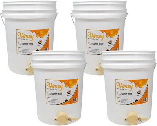 Honey Bucket 5 Gallon Bucket with Spigot White Honey Extractor Equipment, Honey Gate Valve, with Spigot - Food-Grade PP 20L Capacity 4 Pack