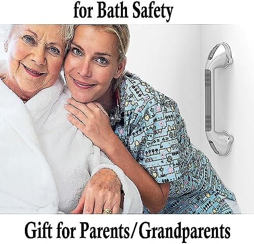 16.5inches Balance Assist Bathroom Shower Handle,Suction Bath Grab Bar with Indicators (Silver/Grey)
