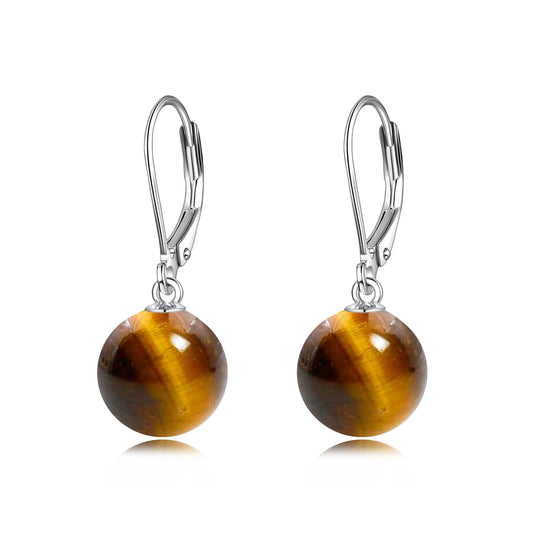 925 Sterling Silver Pearl Leverback Earrings Dangle Drop Jewelry Gifts for Women (Tiger Eye)