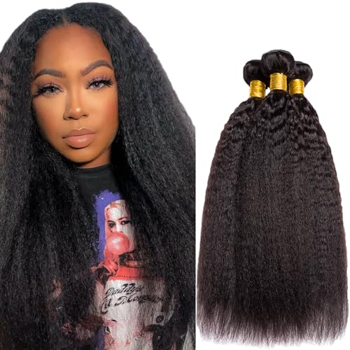 24 26 28 Inch Natural Black Color Kinky Straight Bundles Human Hair Unprocessed Brazilian Virgin Hair Yaki Straight Bundles