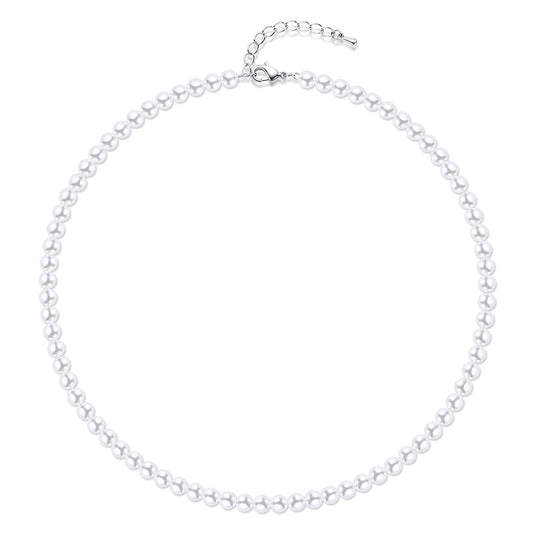 Aleasha 6mm Single Strand White Pearl Necklaces for women White Small Pearl Necklace Wedding Jewelry