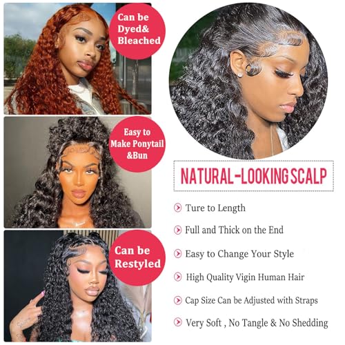 22 Inch 13x4 Deep Wave Lace Front Wigs Human Hair HD Lace Frontal Wigs Pre Plucked 200% Density Deep Curly Human Hair Wig Natural Color