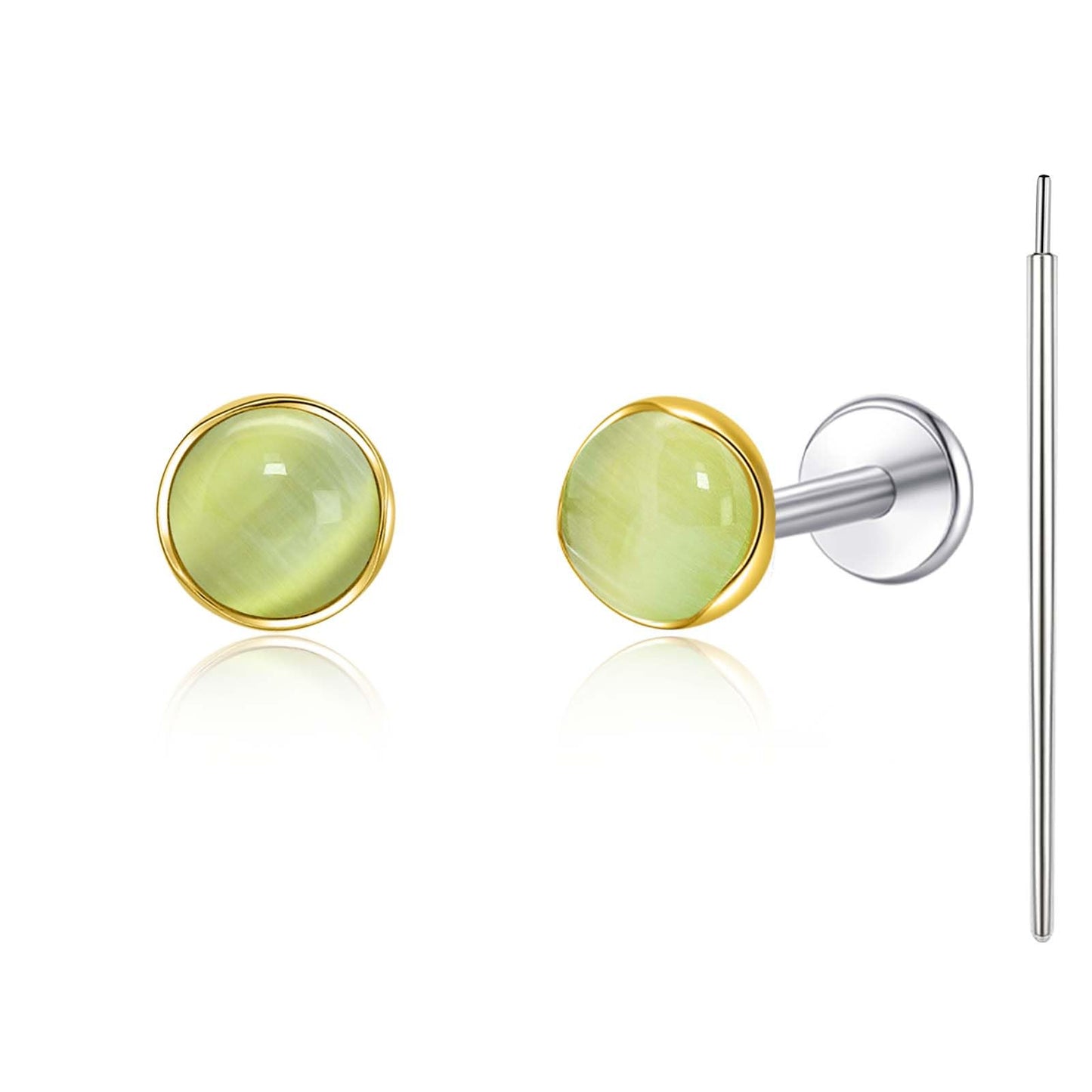 Limerencia Hypoallergenic Earrings for Sensitive Ears - 18G G23 Titanium Round Cat's Eye Push in Stud Earrings, Cartilage Stone Pierced Earrings for Women Men Gift,Green 4mm