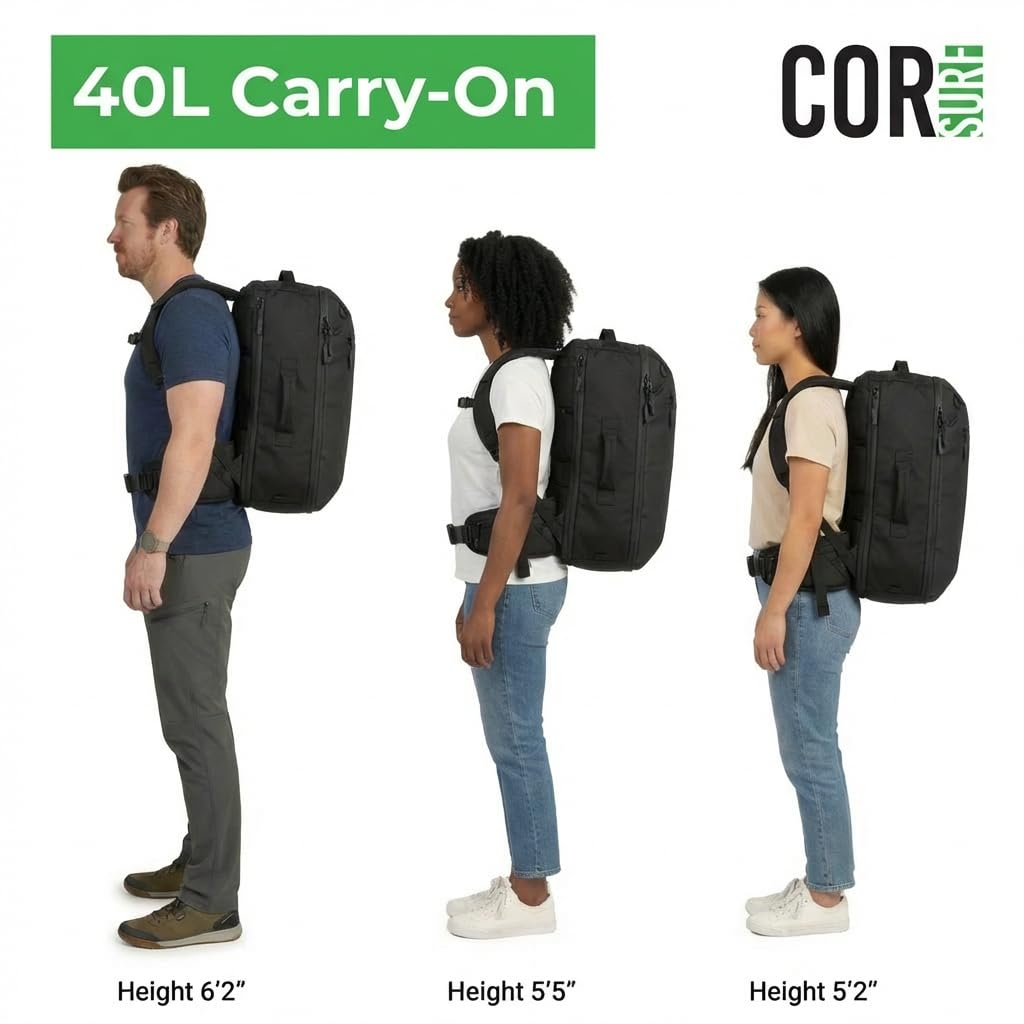 COR Surf Travel Backpack Carry On Backpack for Airplanes - Travel Backpack with Clamshell Design The Island Hopper - 40L Pink