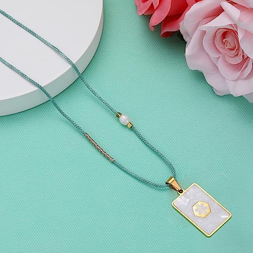 Medical Alert Necklace for Women Shell & Gold-Tone Stainless Steel Emergency ID Tag Pendant Necklace for Girls Custom Engraved Medical Alert Jewelry