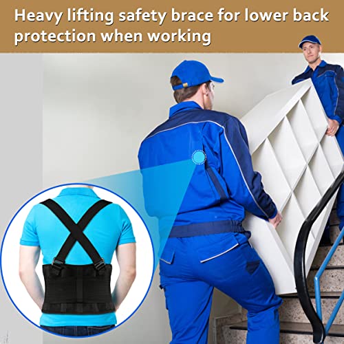 Work Back Brace - Back Support Belt for Lower Back Pain Relief, Heavy Lifting, Herniated Discs - Industrial Back Brace for Work With Shoulder Straps Fits Men and Women 3XL/4XL(45"-53")