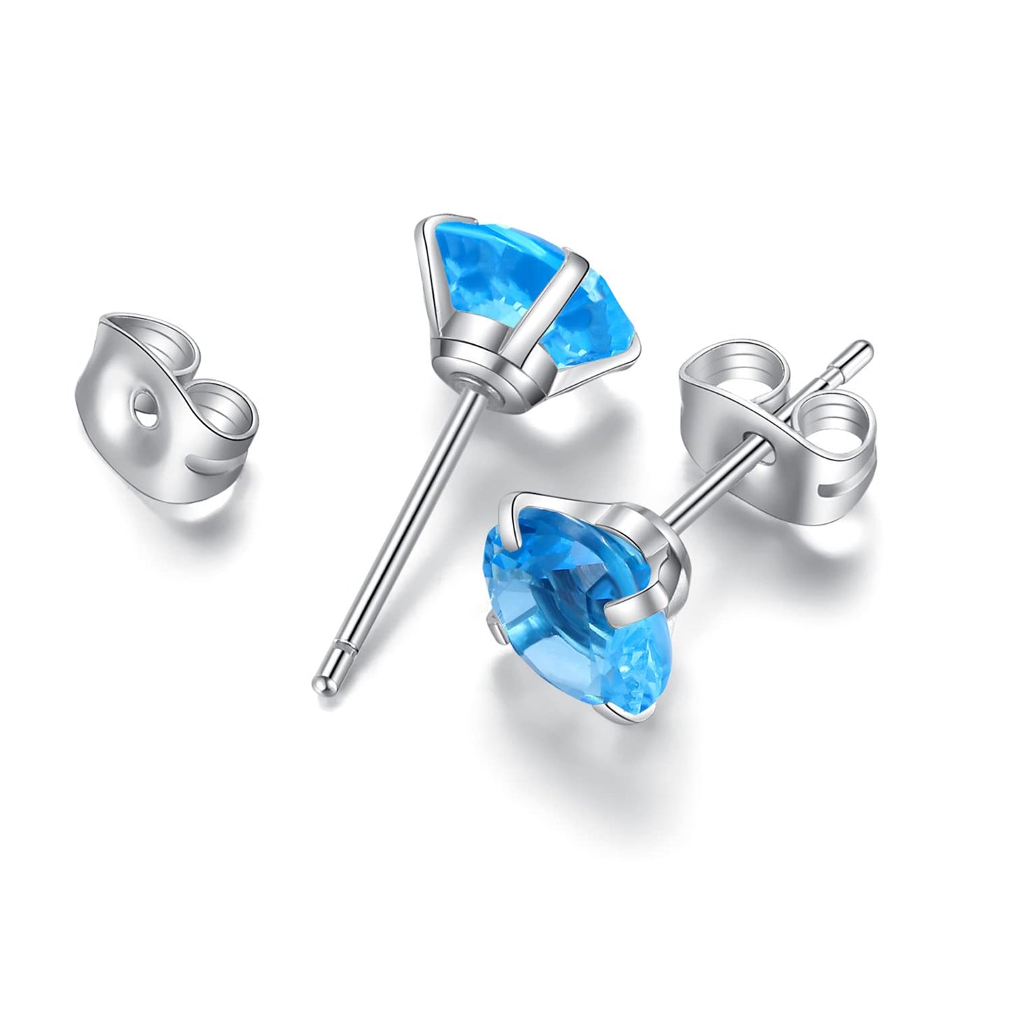 6 Pairs Stud Earrings Set, Hypoallergenic Cubic Zirconia Earrings 316L Stainless Steel CZ Earrings 3-8mm (Sea blue (Light blue) CZ)