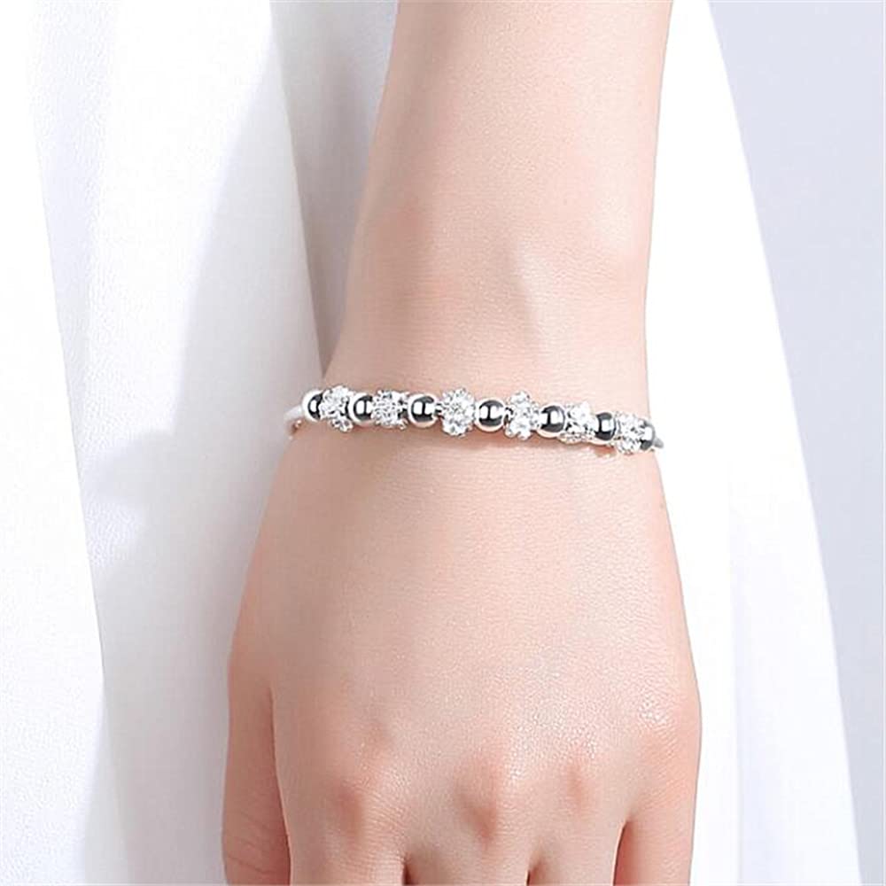 Sterling Silver Bracelets For Women 925 Sterling Silver Beads Bangle Bracelet Transfer Lucky Cuff Bracelet Adjustable Fashion Women Jewelry