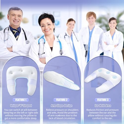 SAHEYER Side Sleeper Pillows for Adults, U Shaped Body Pillow for Pain Relief, Orthopedic Memory Foam Shoulder Pillow for Side,Stomach, Back, Arm with Removable Washable Cover (Upgraded Version),White