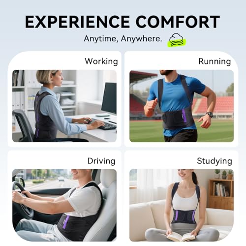 2025 New Posture Corrector for Women & Men, [Enhanced Support & Breathable Mesh] Upgraded Back Brace, Adjustable Shoulder Straightener for Neck Back Pain Relief, Scoliosis Improvement(Black Purple,M)