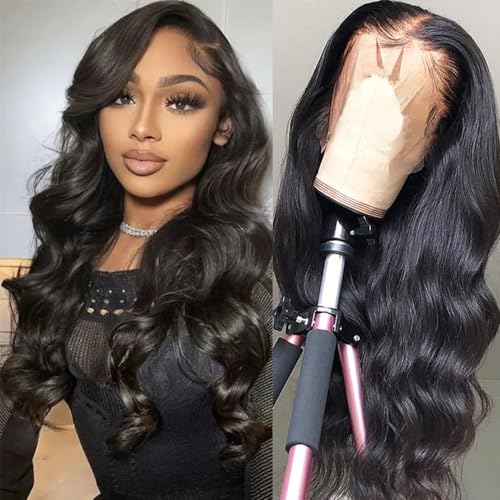 Body Wave Lace Front Wigs Human Hair 13x4 HD Transparent Lace Frontal Wigs for Black Women 180% Density Glueless Wigs Human Hair Pre Plucked with Baby Hair (18inch)