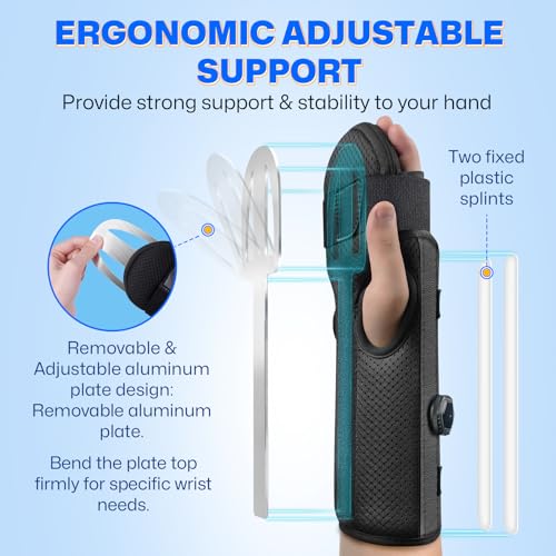 Resting Hand Splint with Adjustable Knob, Carpal Tunnel Wrist Brace Night Support with Removable Wrist Splint, Pain Relief for Stroke Recovery, Tendonitis, Arthritis, etc. Either Hand, S/M,L/XL