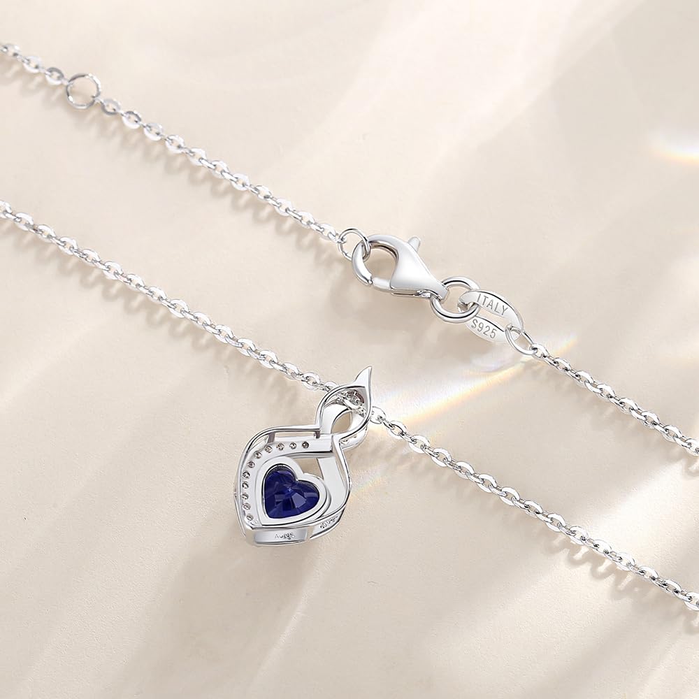 FANCIME Amethyst Necklace 14K Solid White Gold Heart Pendant with Diamond February Birthstone Necklace Jewelry Gifts for Mom Women