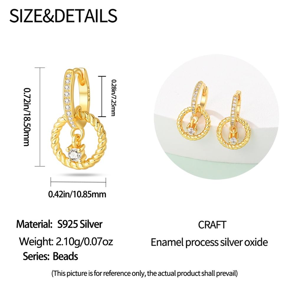 Cycuff 925 Sterling Silver Hoop Earrings Colorful Cubic Zirconia Jewelry Drop Earrings for Women Set Earring Presents for Her