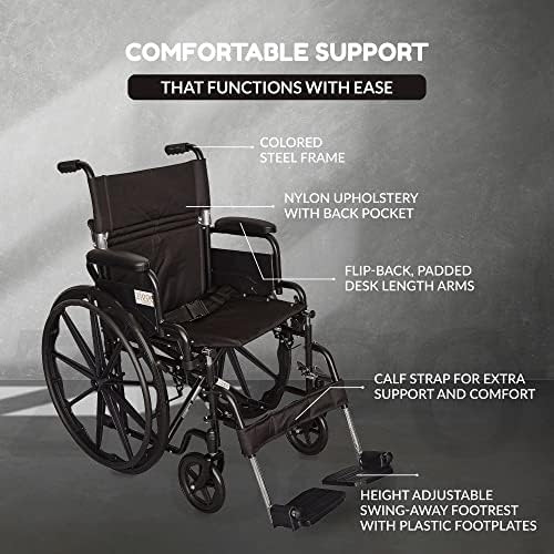 Ziggo 18” Seat Width Pediatric Wheelchair for Kids & Children, Lightweight, Manual Folding Wheelchair w/Safety Belt, Swing-Away Foot Support w/Straps, Desk Length Arm Rests
