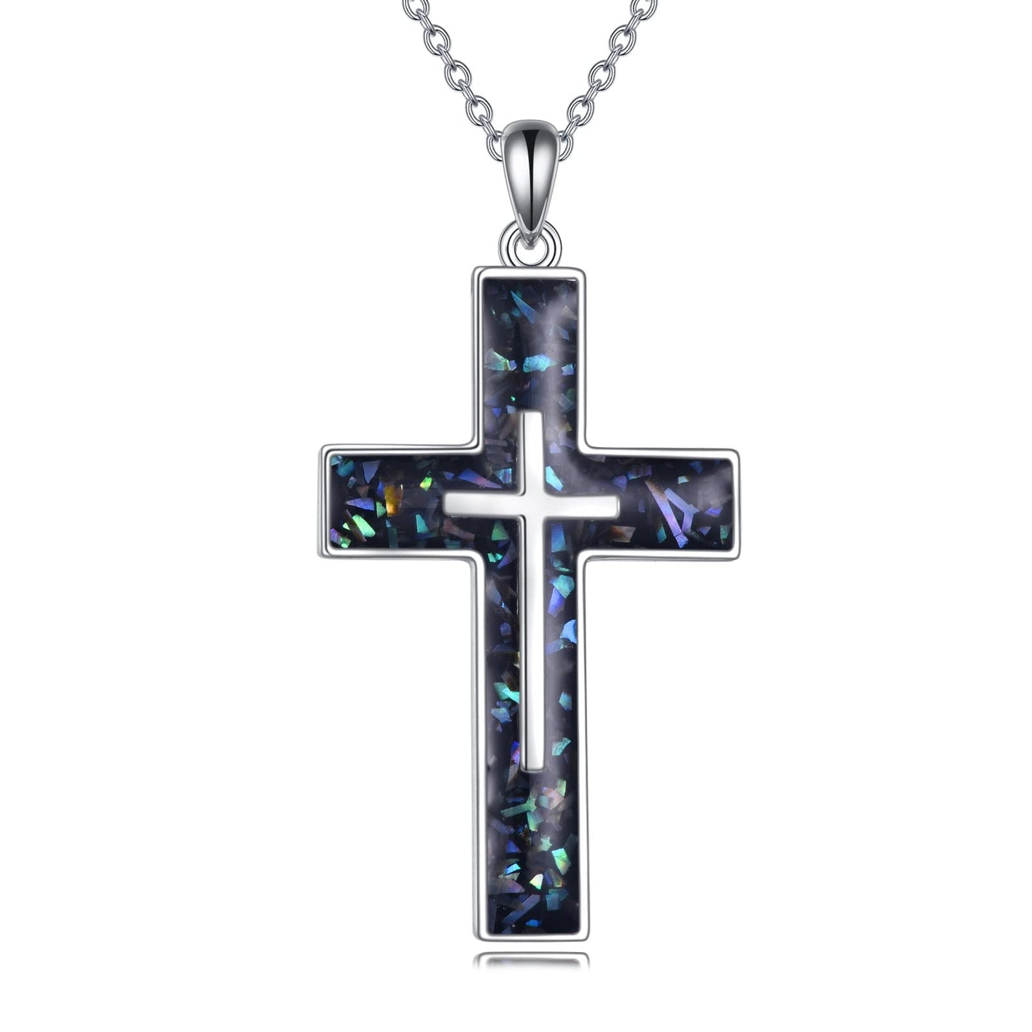 YFN Cross Necklace Sterling Silver Abalone Shell Cross Pendant Religious Jewelry Gifts for Women Men