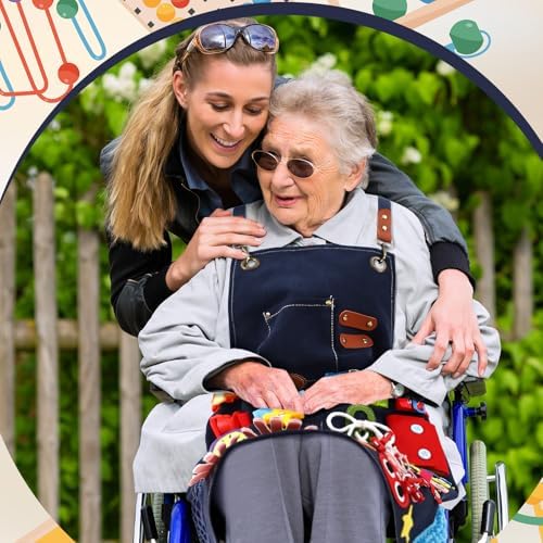 Fidget Apron for Elderly Fidget Blanket for Dementia Alzheimer's Therapy Activity Apron Anxiety Relief Toys(Dark Blue)