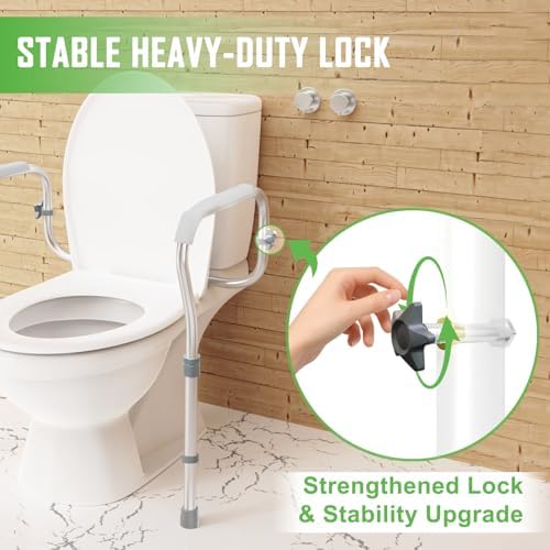 Toilet Safety Rail for Seniors with 2 Reinforced Nuts, Height & Width Adjustable Toilet Safety Frame, Bathroom Assist Rail with Armrests, Bathroom Safety, 250 lb. Weight Capacity(Grey)