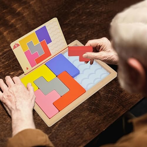 8 Wooden Tiles Matching Dementia Activities for Seniors, Easy Memory Games for Alzheimers Patients, Cognitive Craft Gifts for Elderly Women, Large Puzzle Pattern Blocks Matching Board Gadgets