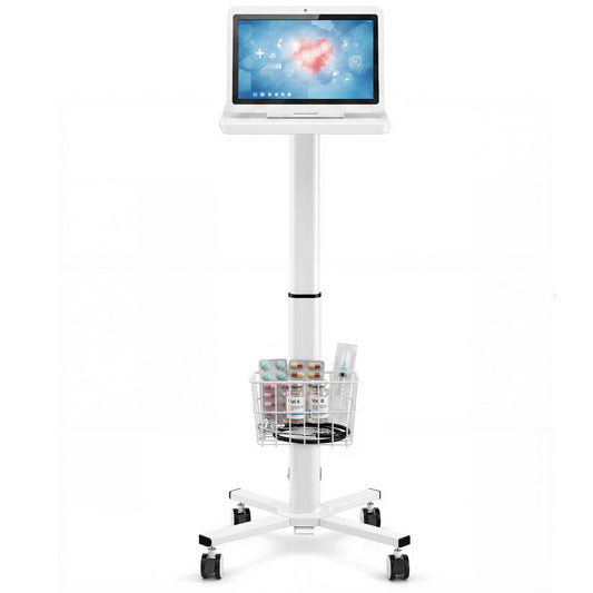 15.8" x 15.2" Medical Laptop Workstation Trolley Cart with Wheels Height Adjustable Medical Cart with Storage Basket Load for Dental Clinic, Home Office, Salon Hospital, Lab Use (Heavy Duty)