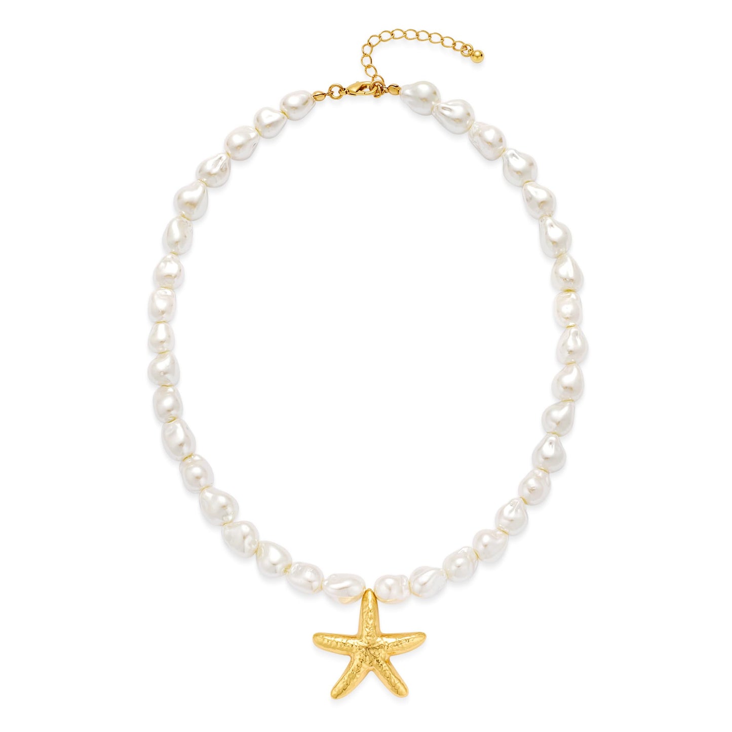 WOWORAMA Pearl Starfish Necklace for Women Gold Shell Starfish Pendant Necklaces Baroque Pearl Choker Necklace Adjustable Summer Beach Seashell Necklaces Jewelry