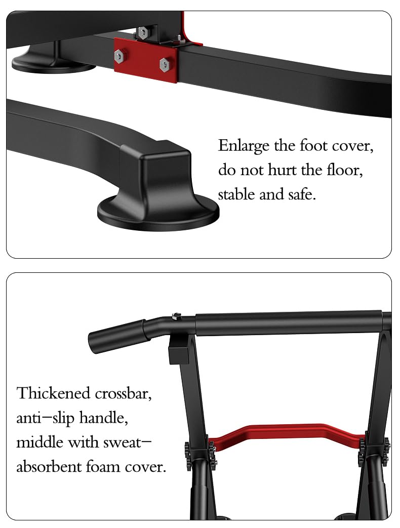 Power Tower Dip Station Pull Up Bar - Multi-Purpose Home Gym Equipment with Adjustable Height and Non-Slip Foot Pads - 330lbs Capacity