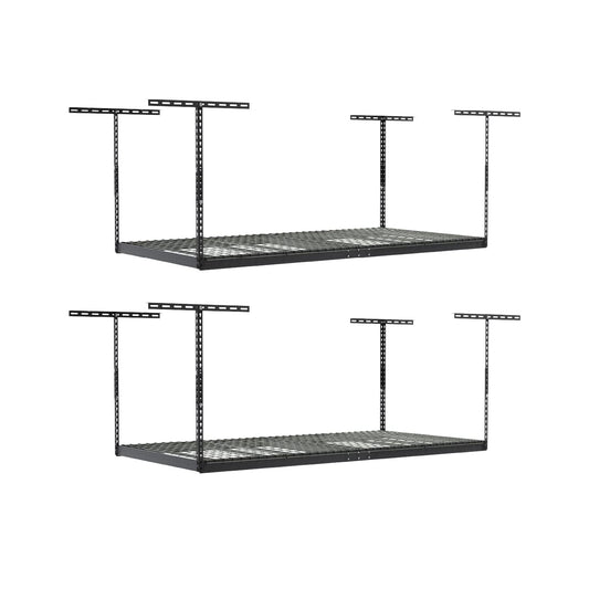 2-Pack 4 x 8 MonsterRax Overhead Garage Storage Rack, Ceiling Racks for Garage, Organization Shelving, Adjustable Hanging Shelf, Grey, 12"-21" Height Adjustment