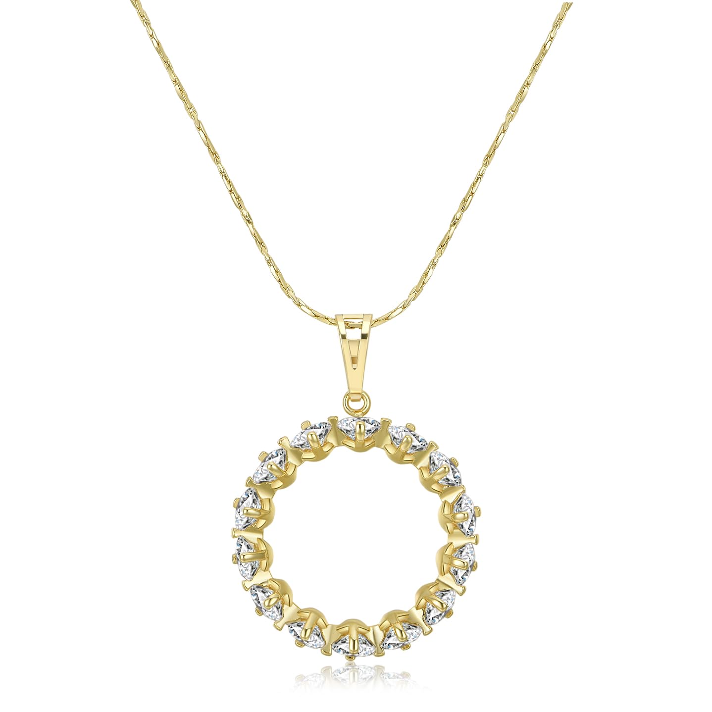 NUZON 18K Gold Plated Copper Circle Necklace for Women Cubic Zirconia Halo Open Eternity Circle Pendant Necklace Anniversary Jewelry for Her 16.5’’