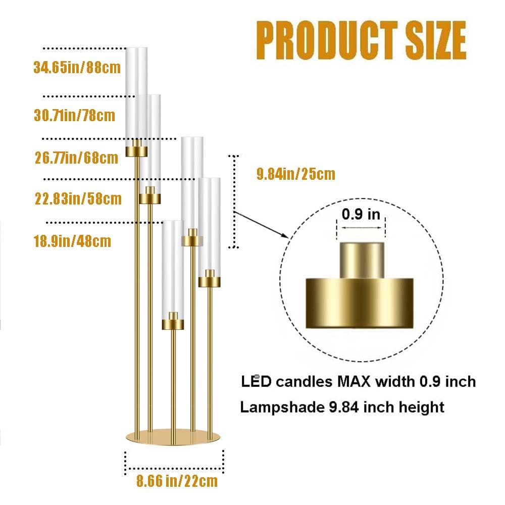 35in 4 Set Gold Candelabra Candle Centerpieces for Tables Candlesticks Holder Wedding Centerpieces Table Decorations Fit 0.9" LED Candle"