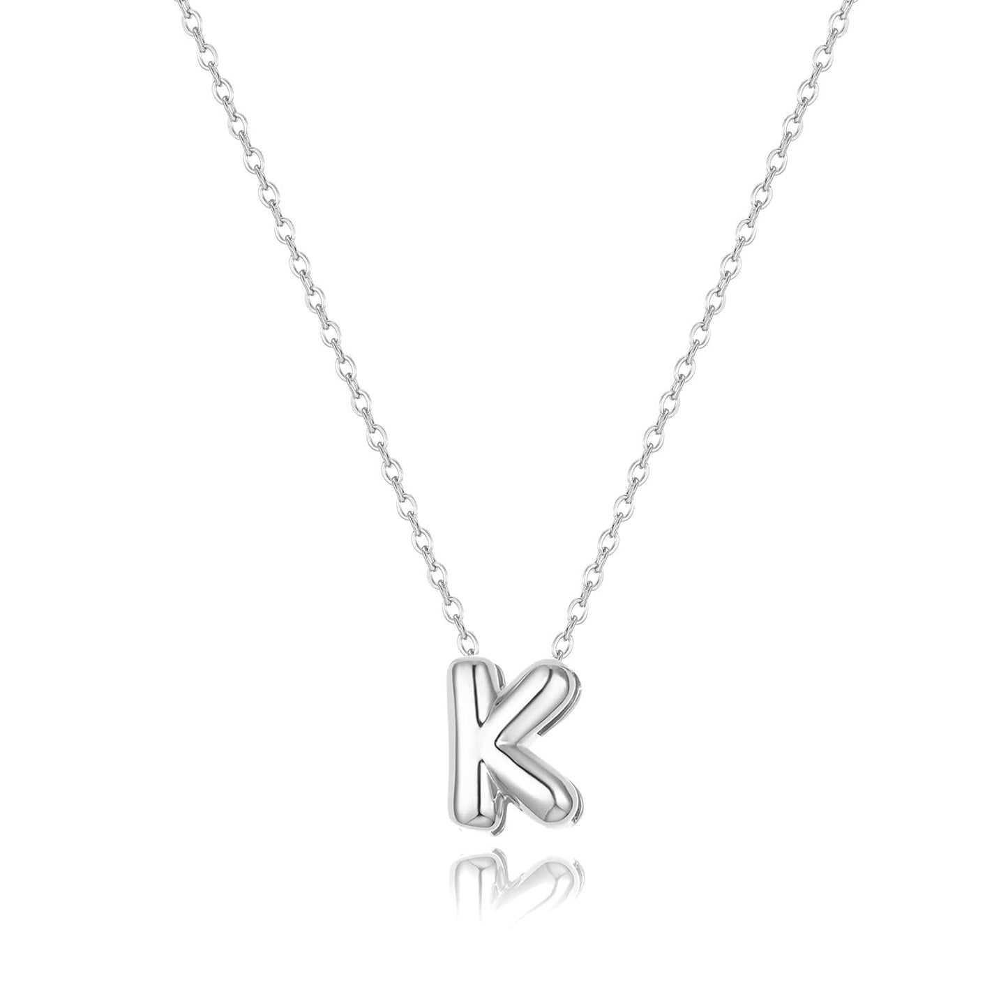 CUEZIY Bubble Silver Letter Necklace Initial Necklaces for Women Dainty Personalized Charm Pendant Name Necklace Cute Non Tarnish Fashion Accessories Teen Gift Trendy Stuff Silver Jewelry Gifts