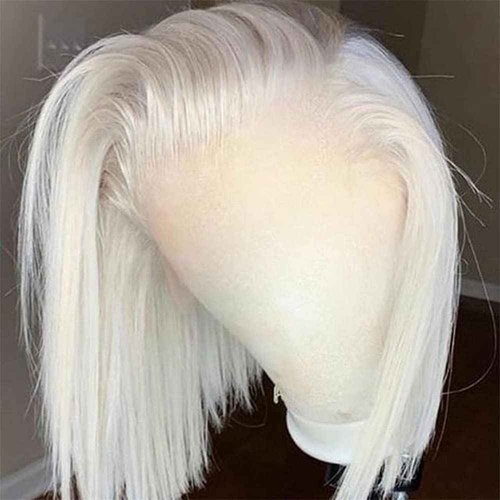 YiXing Platinum Blonde 13x6 Lace Frontal Wigs Human Hair Pre plucked with Baby Hair Glueless #60 Ash Blonde Short Bob Wigs for White Women HD Lace 10Inch