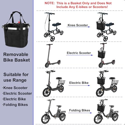 Removable Knee Scooter Basket Accessory with Handle, Upgrade Quick Release Cloth Electric Scooter Basket Front, Fits Most Knee Scooter Walker Models and Scooter