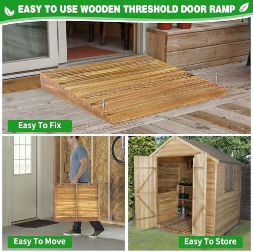 Wooden Threshold Ramp for Home Steps, 5" Rise Doorway Ramp with Non-Slip Grooves, Door Ramp for Wheelchair/Walker/Cart/Scooter, (31.4 W*5.0" H, Solid Pine Wood, 600LBS Capacity)