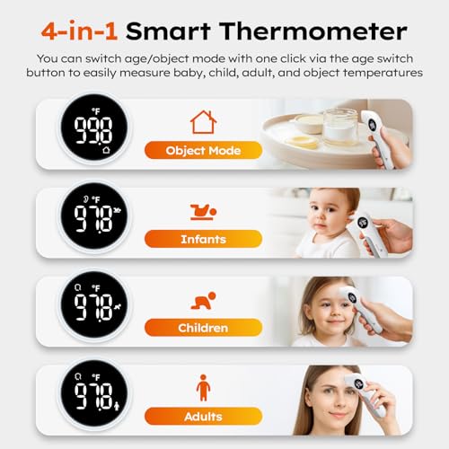 Baby Thermometer for Infants, No-Touch Forehead and Ear Thermometer with Fever Alarm, Fast Accuracy Digital Thermometer for Adults and Kids, 3 Age Modes, Object Modes