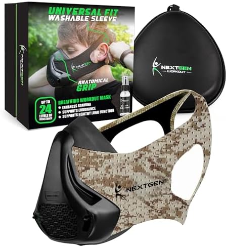 NEXTGEN Breathing Workout Mask - Enhance Stamina & Endurance | 24-Level Adjustable Airflow for Optimal Lung Performance | Elevate Cardio & Gym Training for Men (Beige Camo)