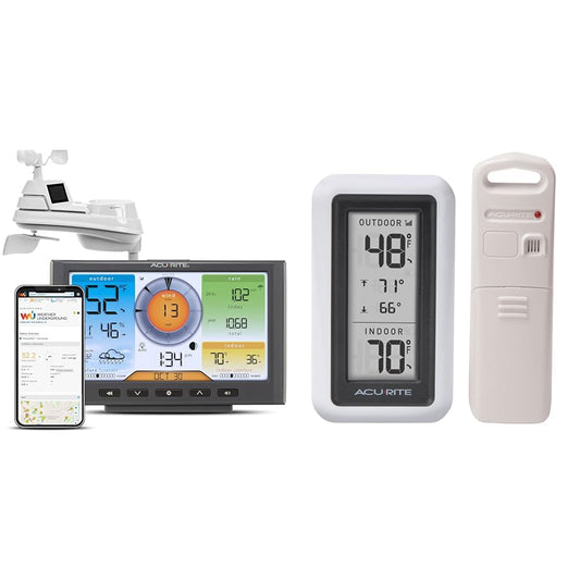 AcuRite Iris Home Weather Station with Wi-Fi, Temperature, Humidity, Wind, Rainfall (01540M) and Digital Thermometer with Indoor Outdoor Temperature (00424CA)
