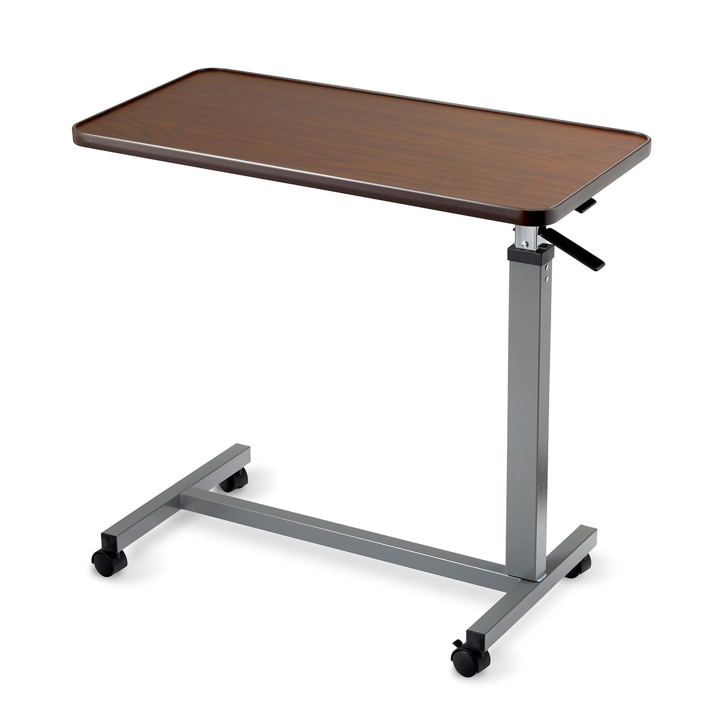 Invacare Bed Table, Height Adjustable & Tilting Overbed Table, Hospital Bedside Table, Medical Rolling Desk with Wheels, Waterproof Medical and Home Use L-Shaped Steel Base Over Bed Tray Table