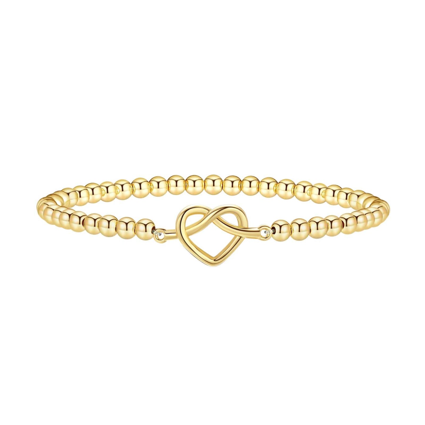 Beaded Bracelets for Women 14K Silver Gold Plated Stretch Handmade Ball Bracelets Cute Charm Bracelet Dainty Stackable Cross Heart Bow Wave CZ Circle Trendy Jewelry Easter Gifts (knot-heart)