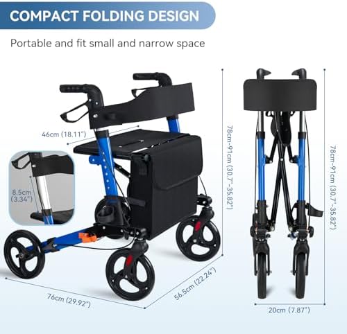 Heavy-Duty Folding Wheelchair - 330 lbs Weight Capacity, Adjustable Height, 8" All-Terrain Wheels | with Cup Holder & Breathable Seat, Portable Mobility Wheelchair for Seniors