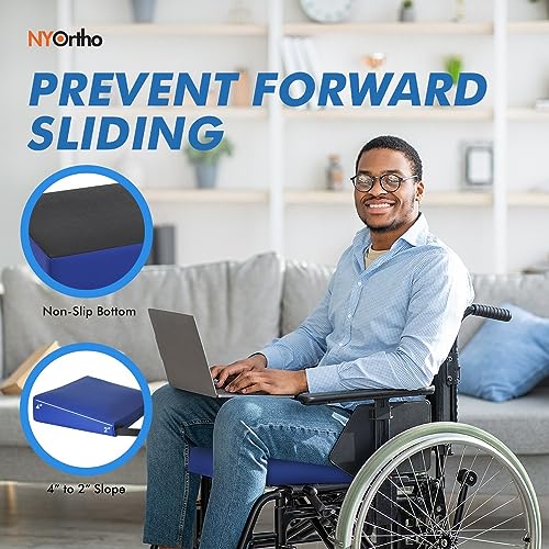 NYOrtho Wheelchair Wedge Seat Cushion - Wedge-Shaped Cushion for Wheelchairs, Office Chairs, Car Seats - Firm Foam with Quick Release Straps and Nonslip Bottom - Made in USA