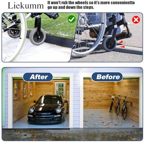 LIEKUMM 5/8" Rise Rubber Threshold Ramp – 1500 lbs Load Capacity Non-Slip Ramp for Doorways, Cuttable Rubber Ramp with Adhesive, Indoor Outdoor Wheelchair Curb Ramp