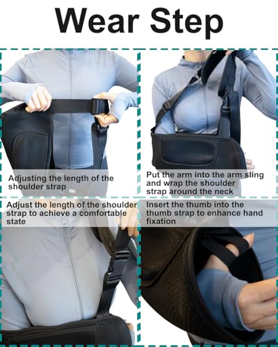 Arm Sling, Upgraded Straps, Ultimate Comfort, Convenient Pocket, Arm Sling Shoulder Immobilizer for Shoulder Injury, Elbow Injury, Wrist Injury, Fractured Bones, Rotator Cuff Support (M, Black & Blue)