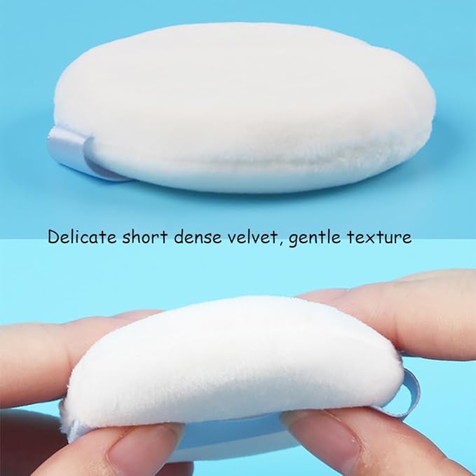 Ultra Soft Powder Puff and Container 3.3" High Density Velvet Dusting Washable Reusable Powder Puff,Body Powder Puff and Glass Jar Holder Loose Powder Box with Puff for Face Makeup(Olive Greenr)