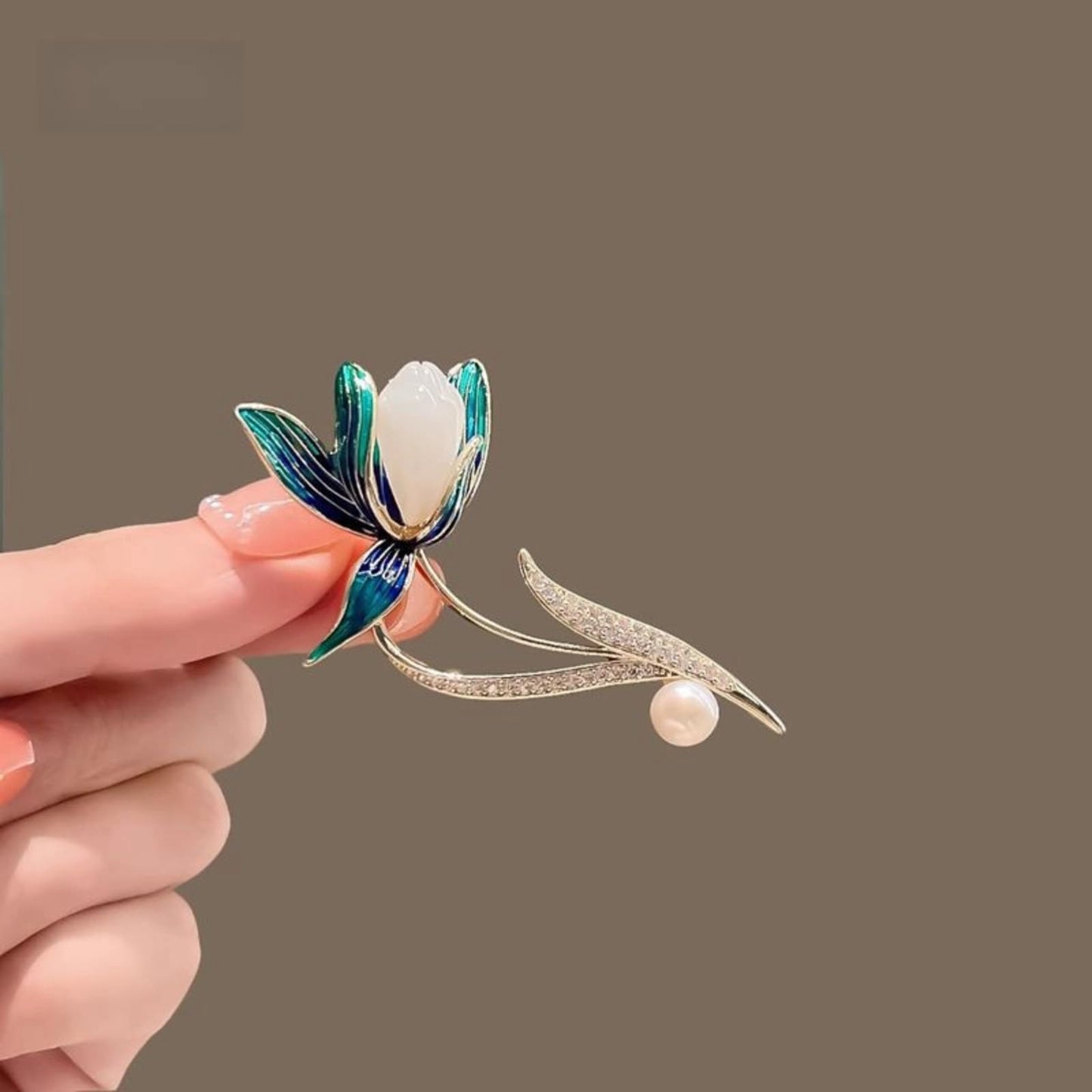 Elegant Flower Brooch for Women, Vintage Premium Enamel Boutonniere, Coat and Suit Pendant Necklace, Jasmine Magnolia Lily Osmanthus Designs (Magnolia-2)