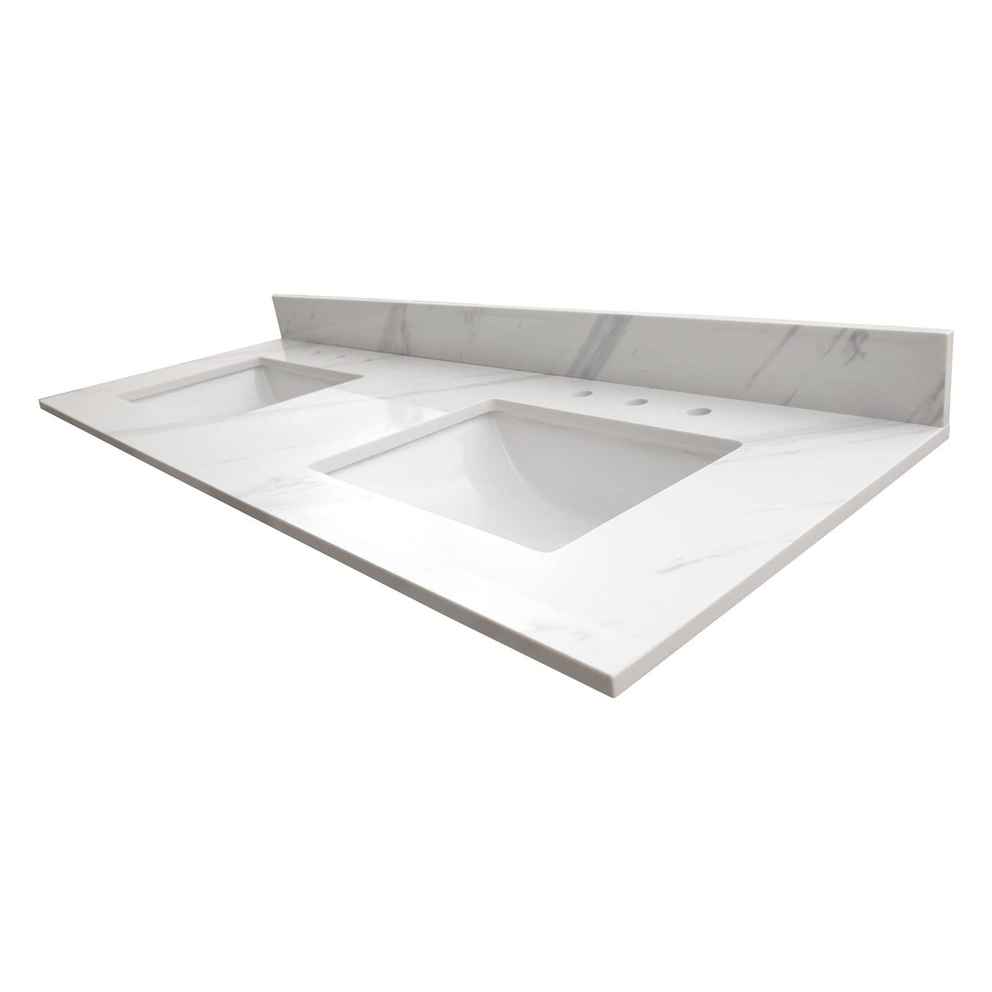 MSI Calacatta Lumas Vanity Top with Under Mount Rectangle Double Bowl Ceramic Sinks, Engineered Marble Stone, 4" CC Faucet Holes, 61"X22"