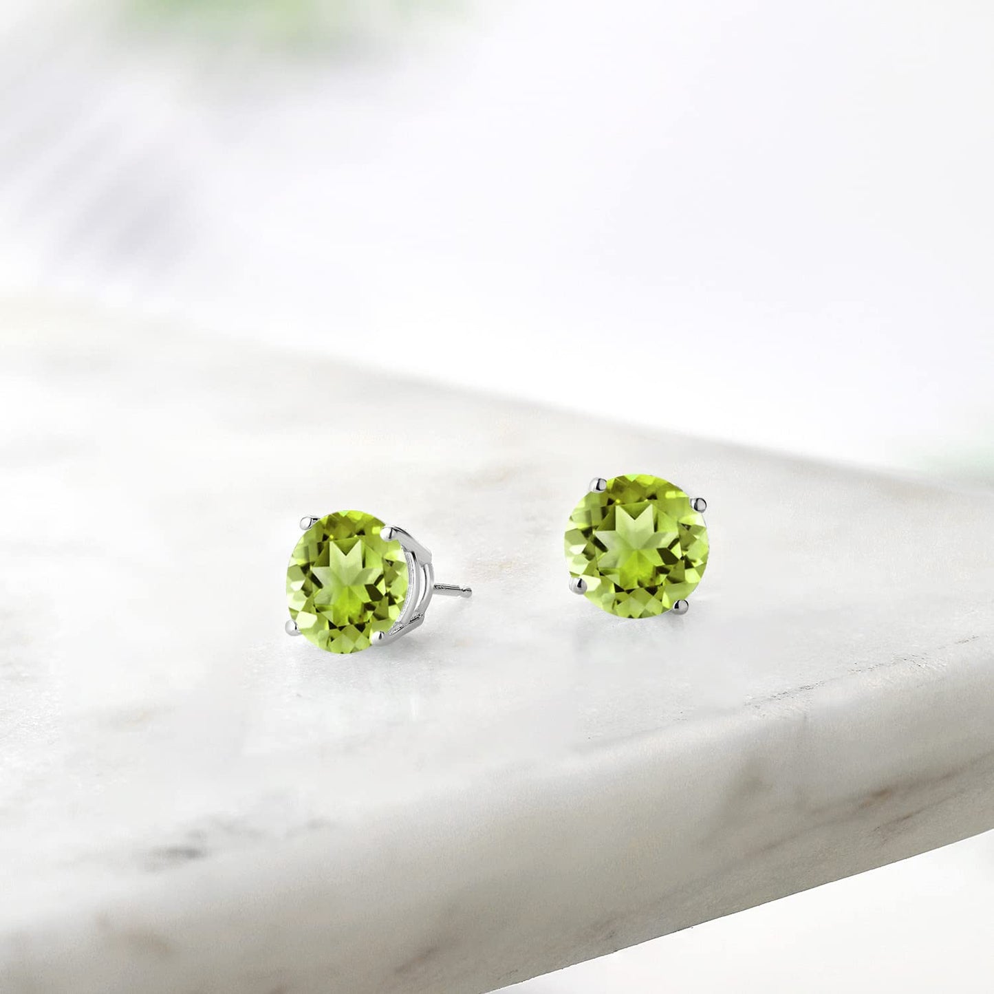 Gem Stone King 2-4 Cttw Round Gemstone Birthstone Stud Earrings For Women Men | 925 Sterling Silver | Round 7MM | Fine Jewelry Gifts for Women Her Mom Wife Men | Peridot-August