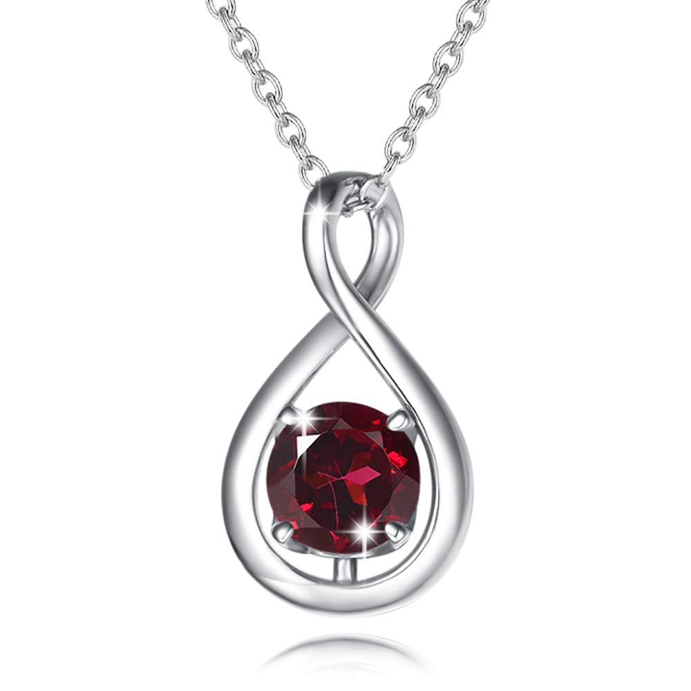 FANCIME Garnet Necklace January Birthstone for Women Sterling Silver Dainty Infinity Pendant Necklace Red Gemstone Fine Jewelry Birthday Anniversary Graduation Mothers Day Gifts for Women Her Mom